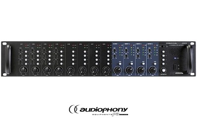 AUDIOPHONY PREZONE444 MK2 Mixer 8 entrées mono micro/ligne, routing, 4 sorties indépendantes, connexion pour contrôleur mural et pupitre, 19"/2U