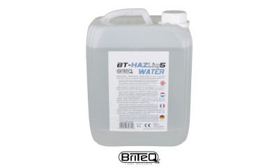 BRITEQ BT-HAZELIQ5 WATER Liquid pour Hazer/Fazer. Brouillard/vapeur fin, sec et à répartition rapide, prêt à l'emploi, 5 litres