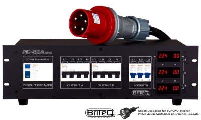 BRITEQ PD-63A MK2/GER Power Distributeur triphasé, sorties CEE-32A/Schuko