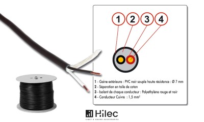 HILEC PROHP-215 Câble HP 2 x 1.5mm², noir - bobine 100m