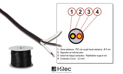 HILEC PROHP-225 Câble HP 2 x 2.5mm², noir - bobine 100m