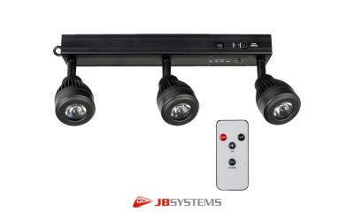 JB SYSTEMS ACCU-LIGHTBAR Barre à LED avec 3 projecteurs à 5W, accu/réseau