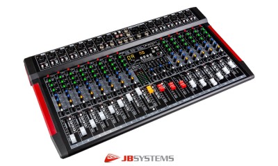 JB SYSTEMS LIVE-16 Mixeur stéréo avec 12 entrées micro/ligne, 2 entrées micro/ligne stéréo, Bluetooth®, USB full duplex, lecteur USB, unité d'effets DSP FX