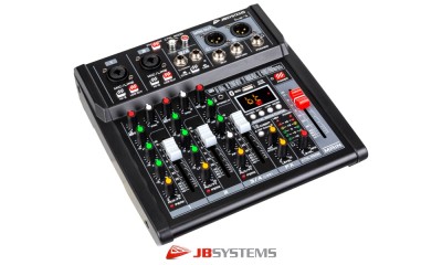 JB SYSTEMS LIVE-4 Mixeur stéréo avec 2 entrées micro/ligne, 1 entrée ligne stéréo, Bluetooth®, USB full duplex, lecteur USB, unité d'effets DSP FX