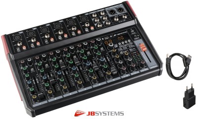 JB SYSTEMS LIVE-10 Mixeur stéréo avec 6 entrées micro/ligne, 2 entrées ligne stéréo, Bluetooth®, USB full duplex, lecteur USB, unité d'effets DSP FX