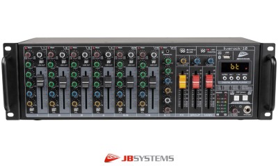 JB SYSTEMS LIVERACK-10 Mixer avec 4 entrées Mic/Line , 2 entrées stéréo commutables Mic/Line, sortie stéréo, module média, DSP-FX, Full-Duplex USB, Bluetooth®.