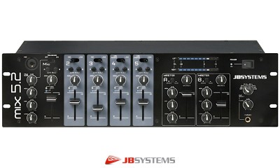 JB SYSTEMS MIX5.2 Mixer 4 entrées micro/ligne/phono commutables, Routing, 2 sorties stéréo indépendantes, Talk-Over, commutateur mono/stéréo