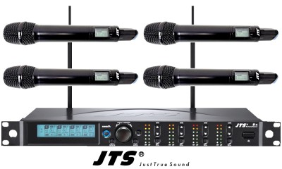 JTS R-4HM4BB-SET Système UHF professionnel, 4 microphones à main dynamiques, 4-canaux