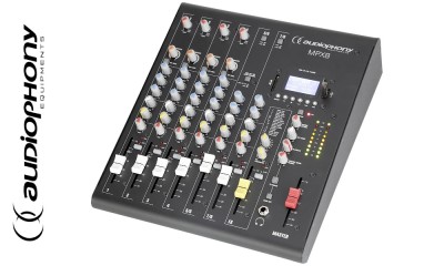 AUDIOPHONY MPX8 Mixeur stéréo avec 4 entrées Mic/Line, 2 entrées ligne stéréo, Bluetooth®, lecteur USB/SD, unité d'effets DSP FX