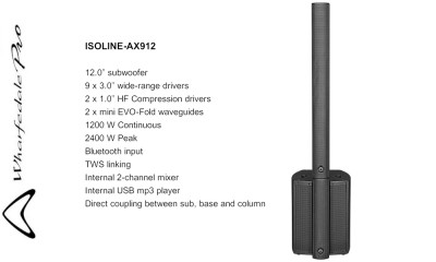 WHARFEDALE PRO ISOLINE-AX912 Système de sonorisation actif 1200W RMS, mixeur, lecteur USB, Bluetooth WHARFEDALE PRO ISOLINE-AX912 Système de sonorisation actif 1200W RMS, mixeur, lecteur USB, Bluetooth