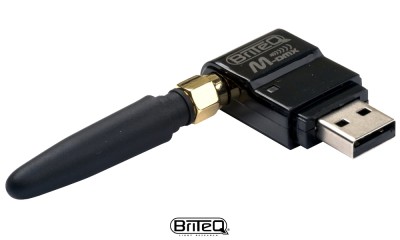 BRITEQ WTR-DMX-DONGLE Émetteur-récepteur USB configurable comme émetteur ou récepteur. Compatible avec le protocole "Wireless Solution W-DMX™"